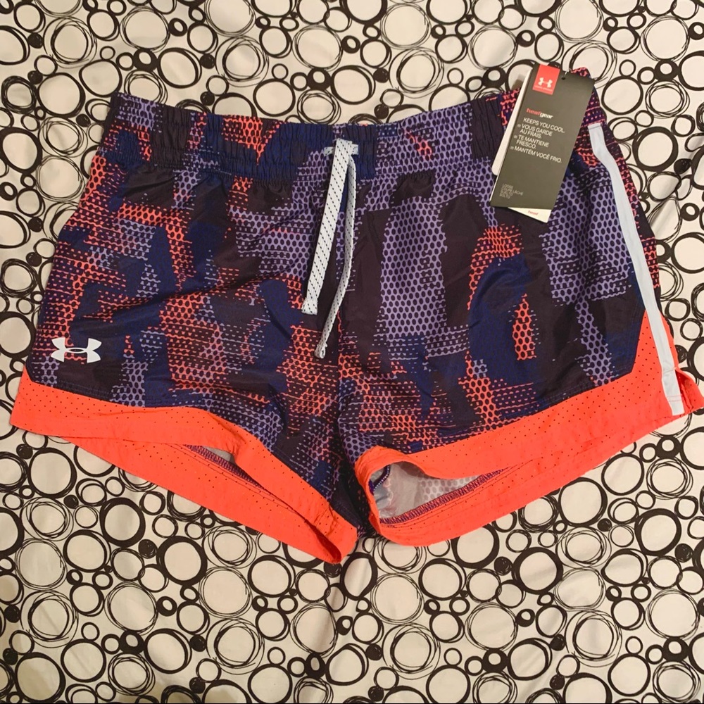 NWT Under Armour Girls Workout Shorts - Orange & Purple - YXL